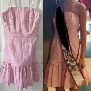 Vineyard Vines for Kentucky Derby Pink and White Strapless Seersucker Dress (00)